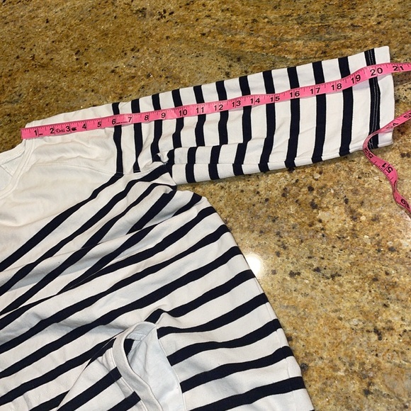 Talbots striped sweatshirt navy blue white cotton kangaroo pocket pullover X - Picture 5 of 10